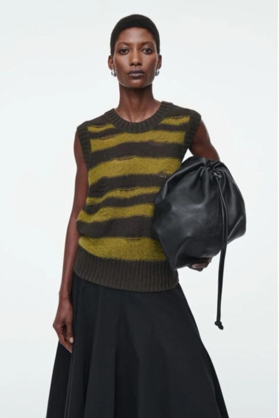 NEW! COS Distressed Striped Knitted Vest in GREEN/BROWN (M)